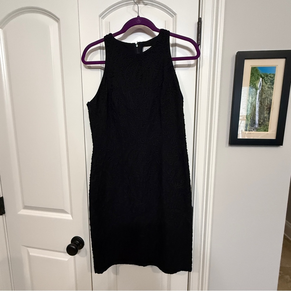 Carmen Marc Valvo Black Textured Midi Dress